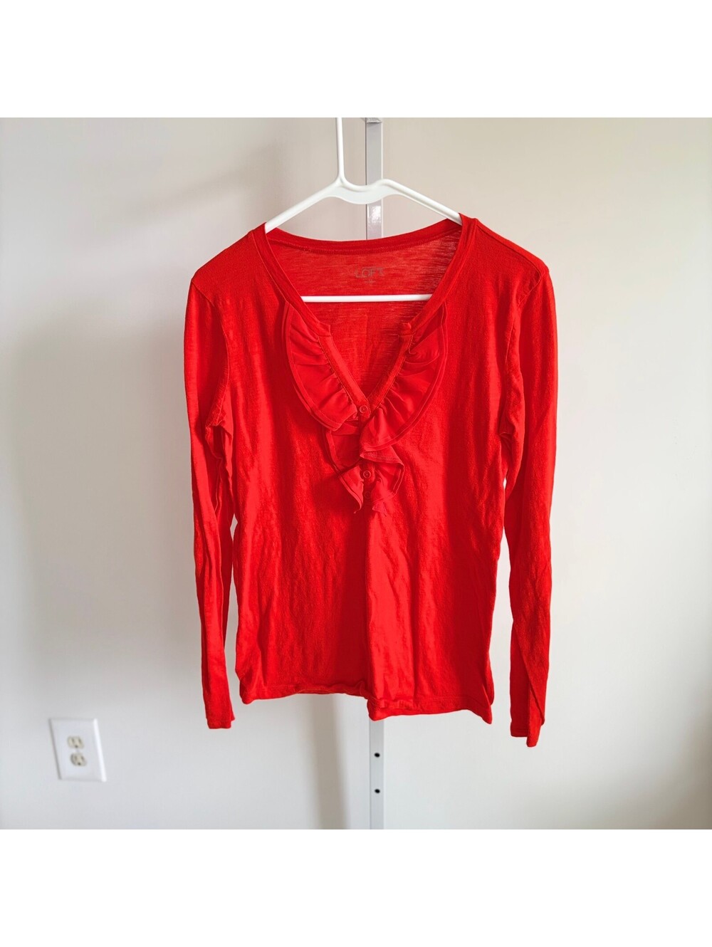 Loft NWOT Women's Orange Long Sleeve Ruffle Front Knit Top Size S